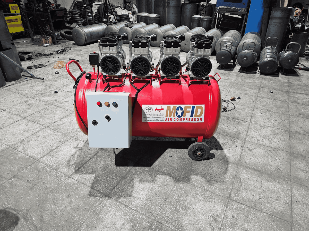 کمپرسور باد ۳۵۰لیتر ۸اسب ۸سیلندر سایلنت ۴عدد موتور ۲اسب بدون روغن با تابلو برق | عملکرد قوی و بی‌صدا - Image 2